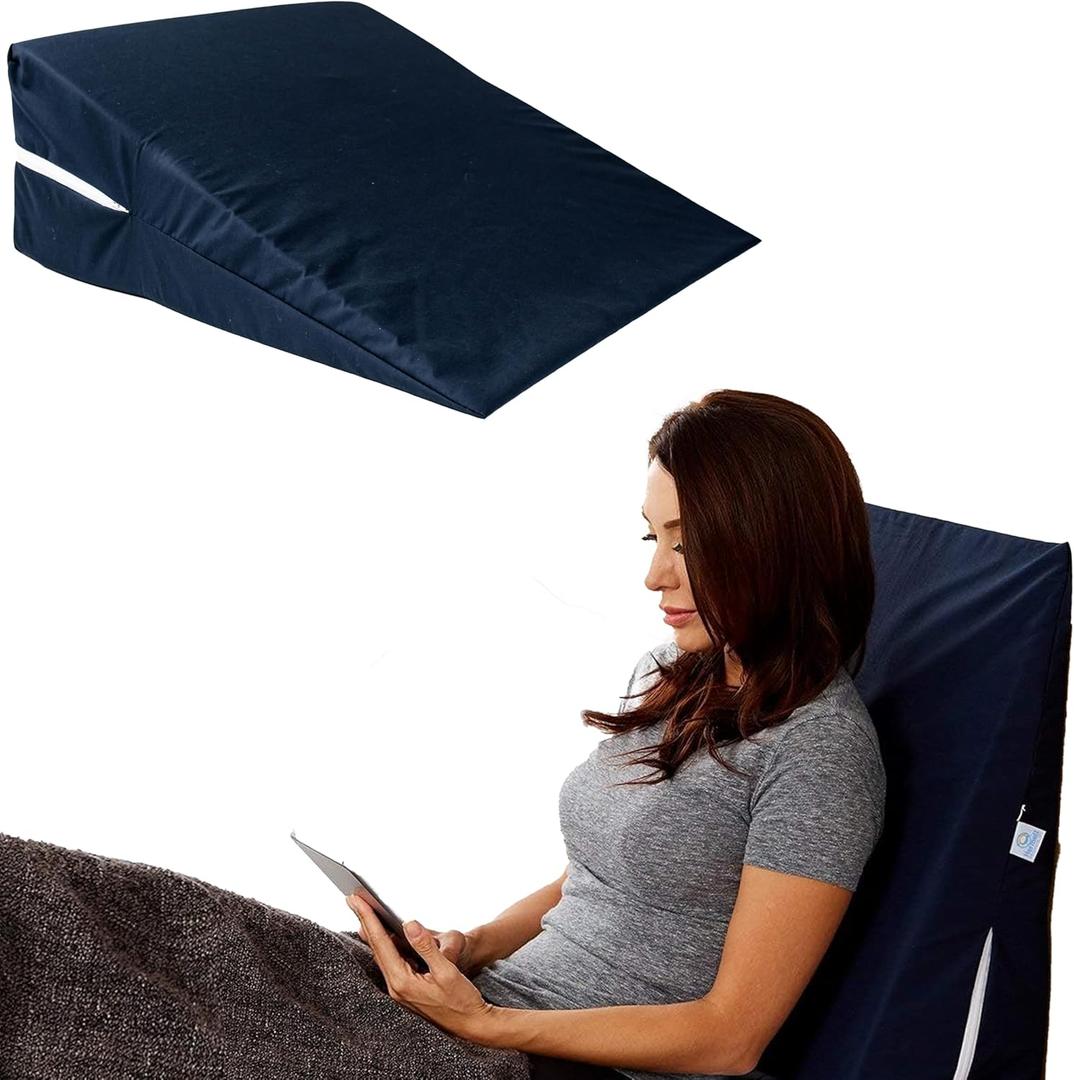 Hermell Memory Foam Wedge Pillow for Back Support, Post-Surgery Relief & Acid Reflux, Ergonomic Wedge Pillow for Bed - For Elevated Sleeping and Comfort - 10-inch (Blue)