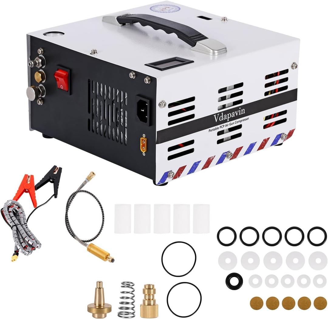 PCP air compressor, 4500PSI / 30 MPa, oil-free/water-free high-pressure air compressor, 12V DC / 120V AC, suitable for PCP air rifles, paintball guns, high-pressure gas tanks