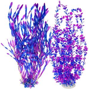Hamiledyi Tall Aquarium Plants 23 Inches - Fish Tank Decorations, Artificial Green Water Plants Grass Cluster, Soft Plastic Fake Decor 2PCSPurple Style C