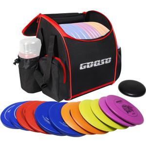 Disc Golf Set with Bag - 12 PCS Flying Disc Golf Discs for Beginner with Putter, Midrange, Driver | Portable Disc Golf Backpack Holds 28+ Discs Free Stand Bag Design for Convenient Use (Red)