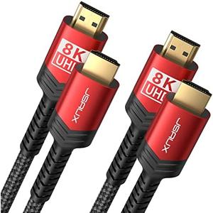 8K Long HDMI Cable 15ft 2-Pack, JSAUX 48Gbps High Speed HDMI 2.1 Braided Cord, 4K 120Hz 144Hz, 8K 60Hz, Dynamic HDR, DTS:X, 2K, 1080P, 3D, eARC Compatible for Laptop UHD TV Gaming Monitor PS5 PS4 -Red