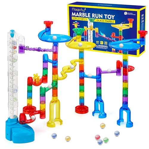 Magicfly Marble Run Set with Motorized Elevator, 127 Pcs Marble Track Building Toy with Glass Marbles for Kids, Ideal STEM Marble Maze Gift for Christmas or Birthday