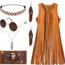 60s 70s Outfits for Women Disco Hippie Costume Clothes Cowgirl 70s Halloween Tops Women Fringe Vest Accessories (M, Brown)