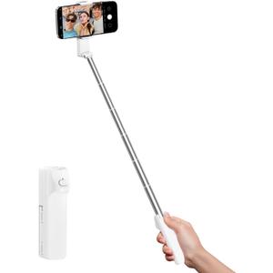 Selfie Stick for iPhone, Extended Portable Selfie Stick, Wireless Remote, Adujustable, Compact Phone Holder for Photograph, Video Recording, Streaming (White)
