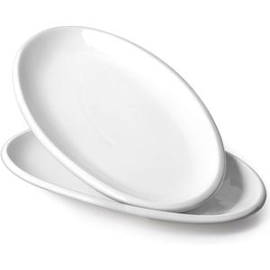 DOWAN 14" White Serving Platters for Entertaining, Oval Serving Plates, Party Serving Trays and Platters Oven Safe, Porcelain Dinner Serving Tray Serving Dishes for Meat, Set of 2 (14 in  8 in)