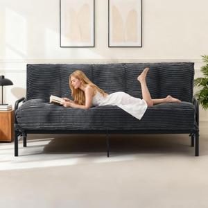 10 Inch Thick Futon Mattress, Shredded High Density Foam Floor Mattress, Portable Foldable Sleeping Mattress, Corduroy Lounger Bed for Guest Room Dorm Apartment Camping Travel, Full