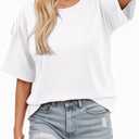 Dokotoo Women's Casual Summer Tops Crew Neck Short Sleeve Drawstring T Shirts Basic Tee Tunic Blouses (White, L)