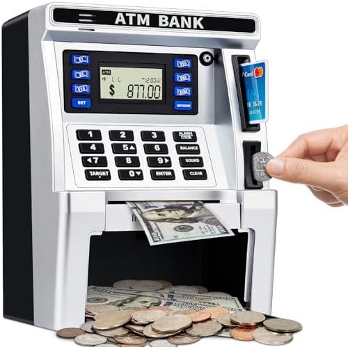 BAODLON Piggy Bank for Kids, ATM Machine Bank for Real Money with Debit Card, Bill Feeder, Coin Recognition, Balance Calculator, Electronic Savings Safe Box, Cool Stuff Toys Gifts for Teen Boys Girls