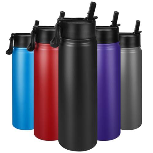 24 oz Insulated Water Bottle with Straw, Stainless Steel Double Wall Vacuum bottle Lid Leak Proof, Wide Mouth Lid, Keep Cold and Hot