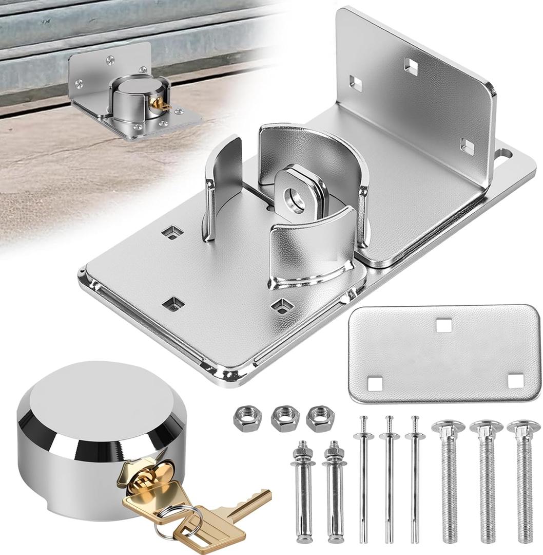 Heavy-Duty Solid Steel Roll-Up Door LockHigh-Security Hidden Shackle Padlock and hasp Set, Comes with 2 Keys, specifically Designed for Garage Doors to Prevent Unauthorized External Access