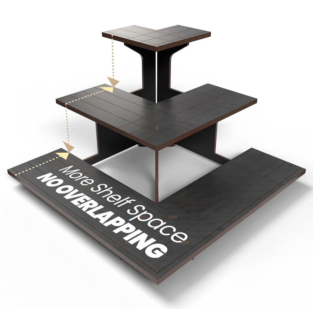 DS THE DISPLAY STORE Corner Black Wooden Tiered Display Stand for Vendor Events, Display Shelves for Craft Shows, Farmers Market, Tradeshows, Earring Display, Card and Sticker Stand, Candle display