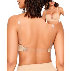 YBCG Backless Bra with Clear Straps and Back Halter Covertible Plunge Push up Padded Add A Cup Underwire Bras for Women (Orange) 42B
