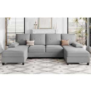 Shintenchi Sectional Couches for Living Room, U-Shaped Sectional Sofa Couch with Double Chaise, 4-Seat Modern Couch Set for Apartment, Sofa Home Furniture, Light Grey