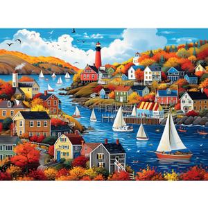 300 Pieces Puzzle for Adults | Town in Autumn Puzzle | Recycled Cardboard Large Piece Jigsaw Puzzles 300 Pieces | Challenging Game Home Decor Birthday Party Gift Toy for Adults Kids Seniors 20.5*15 in