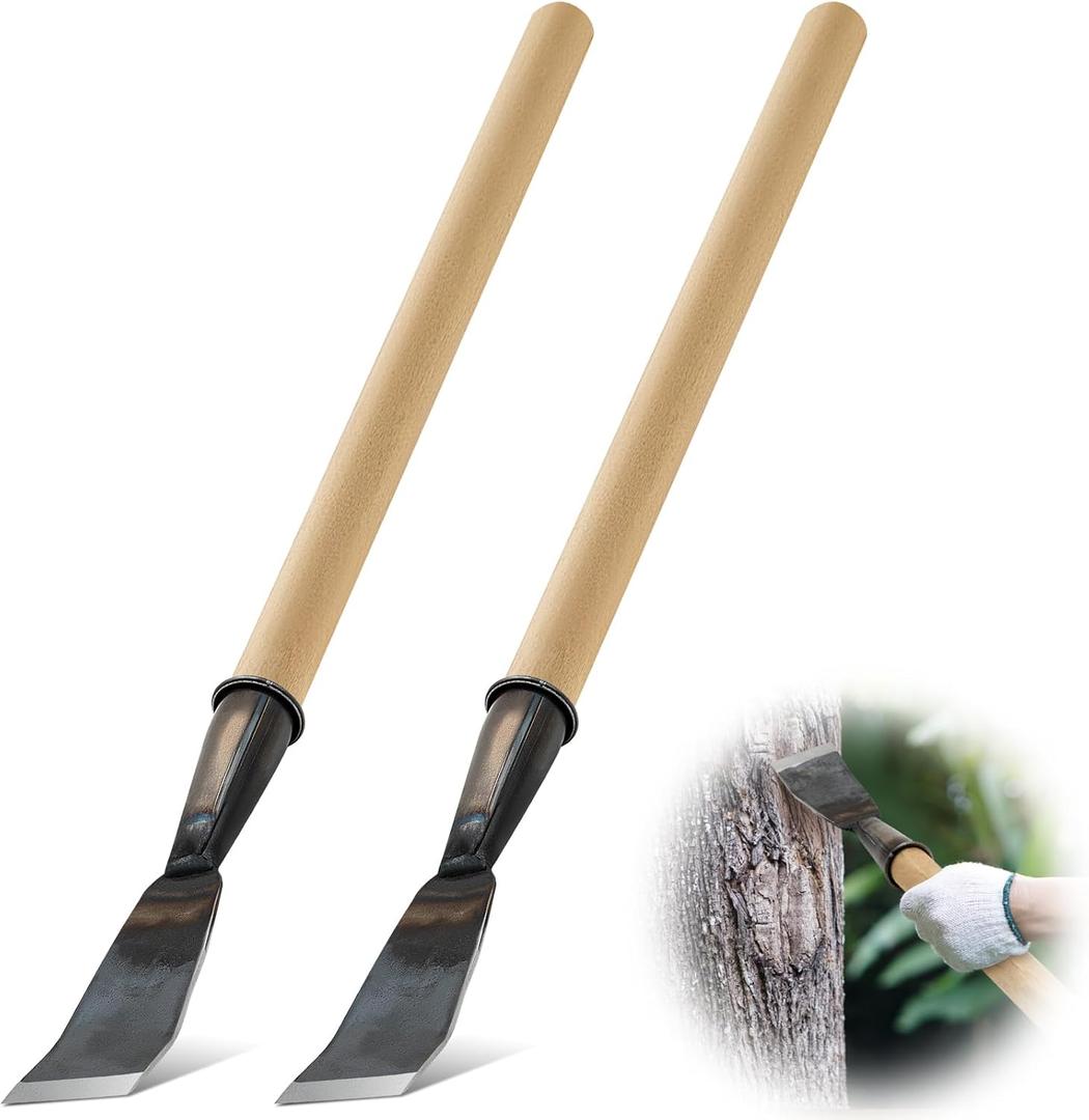 2 Pcs 26.5 Inch Bark Spud Debarking Tool Long Steel Curved Blade Log Peeler Tools with Comfortable Wooden Handle, Bark Removal Stripping Tool for Logs Without Damaging Wood