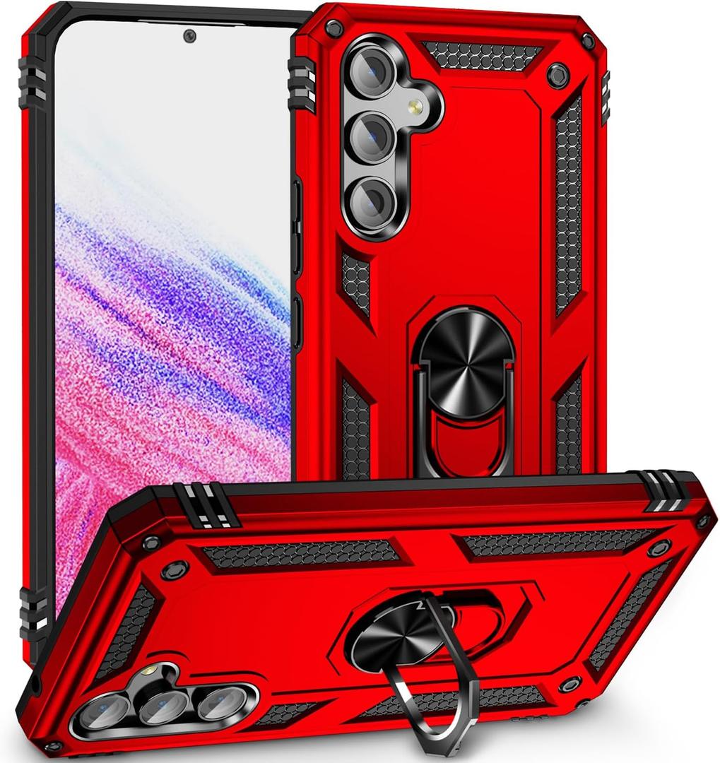 Dionsibei Military Grade Drop Impact for Samsung Galaxy A54 5G Case 360 Metal Rotating Ring Kickstand Holder Armor Heavy Duty Shockproof Case for Galaxy A54 5G Phone Case (Red)