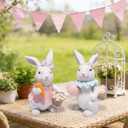 Hodao Easter Bunny Figurines Set, Spring Rabbit Decor with Easter Eggs Basket, Floral Wreath Bunny Statues, Tabletop Home Decoration for Living Room, Entryway