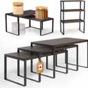 Ibyx Premium Kitchen Cabinet Organizer Shelf - Set of 3 Kitchen Counter Shelves - Stackable Shelf Racks for Cabinets - Metal Frame & Engineered Wood (Brown Wood, Black Frame)
