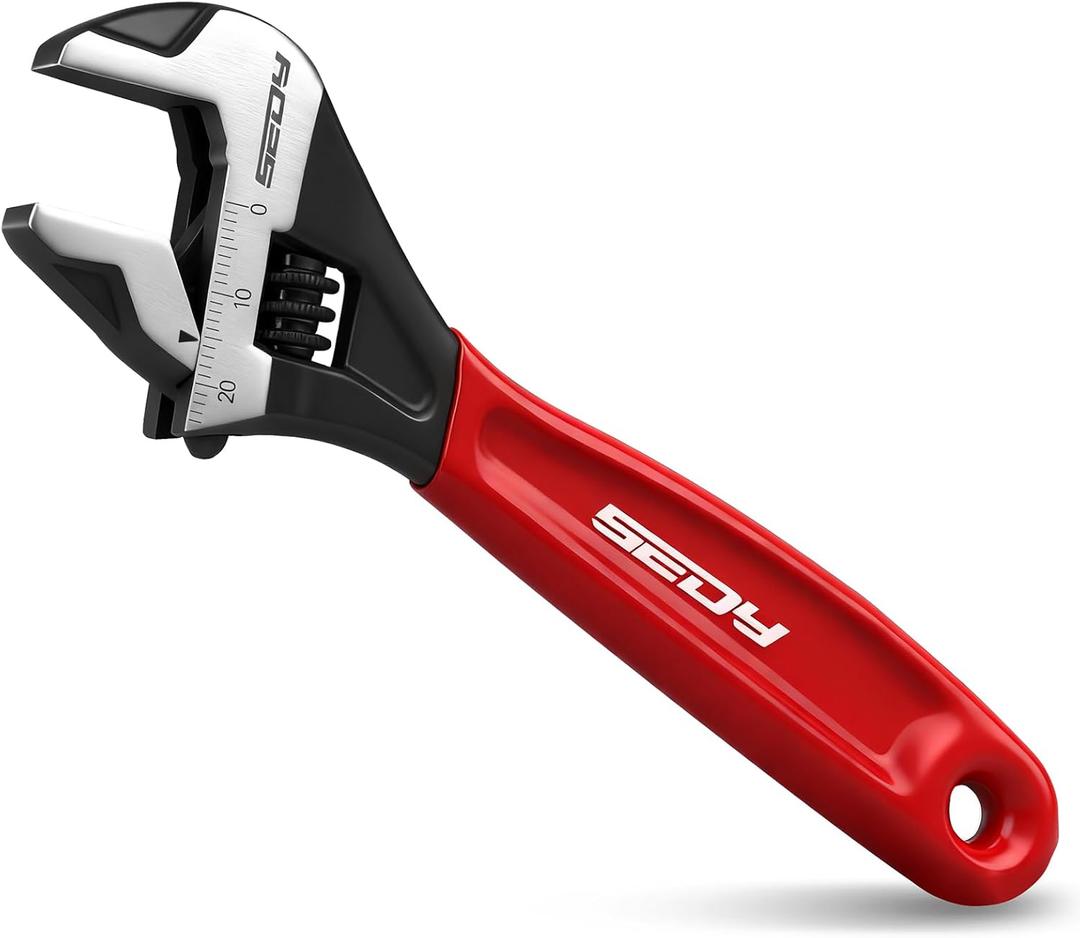 6" Adjustable Wrench Pipe Spanner: Wide Jaw Black Oxide Wrench With Cushion Grip, Laser Marked Metric & SAE Scales, CR-V Steel, for Professionals