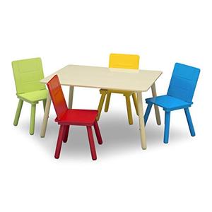 Delta Children Kids Table and Chair Set (4 Chairs Included), Natural/Primary