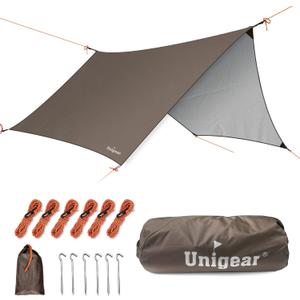 Unigear Hexagon Hammock Rain Fly,15x14FT/12x10FT Multifunctional Waterproof Camping Tarp,Lightweight and Compact Tent Tarp for Backpacking, Hiking, Traveling (Brown)