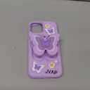 Kawaii 3D Butterfly Phone Case for iPhone 14 (with Retractable Phone Stand & Grip) Cute Girly Cartoon Soft Silicone Phone Cover for Girls, Boys, Kids, Teens, and Women, Purple