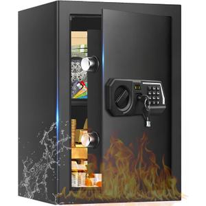 3.4 Cub Large Safes for Home Use, Digital Home Safe Box Fireproof Waterproof with Programmable Keypad, Spare Keys and Removable Shelf, Anti-Theft Fire Proof Safe for Document Money Valuables