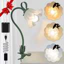 ONXE Clip On Light and Flower Desk Lamp, Flexible Gooseneck Reading Book Light with 3 Color Modes Cute Table Lamp Decor, Clip on Bedside Lamp for Bed Headboard,Table, Nursery,Dorm (Green-02)