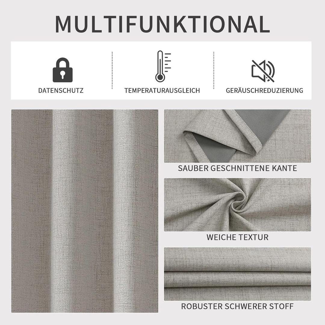 Curtains  Curtains Linen Look Pack of 2 Blackout Curtain Linen Thermal Curtain Heat Protection Heat Insulated Coating Back Layer for Bedroom Living Room  Size 82 x 52 Inch