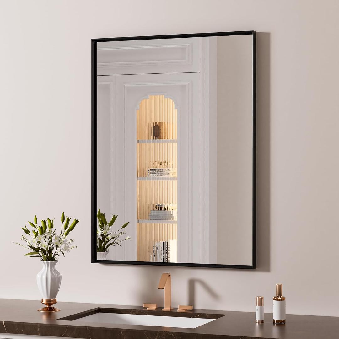 LOAAO Black Bathroom Mirror 20"X30" for Wall, Rectangle Bathroom Vanity Mirror, Hangs Vertically or Horizontally, Easy to Install, Modern Design