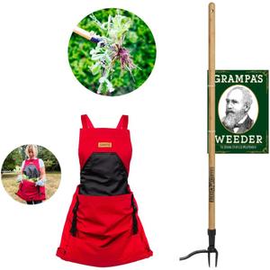 Grampa's Weeder + Grampa's Garden Apron - Bundle The Original Stand Up Weed Puller & Grampa's Garden Apron for The Easiest & Most Effective Weed Removal & Cleanup Combos