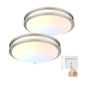 DAKASON 2Pack LED Flush Mount Ceiling Light Fixture 13” 20W, On/Off Switch to Select 3000K/4000K/5000K, Dimmable Ceiling Lamp for Kitchen, Hallway, Stairwell, Brushed Nickel