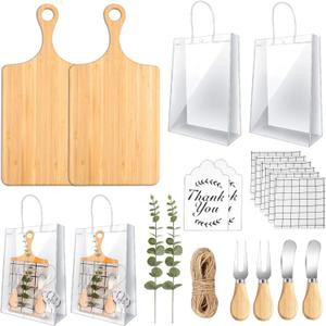15 Pcs Baby Shower Prizes for Game Player for Baby Shower Winners with Bamboo Cheese Board Bamboo Spoon Placemats Artificial Eucalyptus Stems Tags Bags for Wedding Bridal Favors (2 Sets)