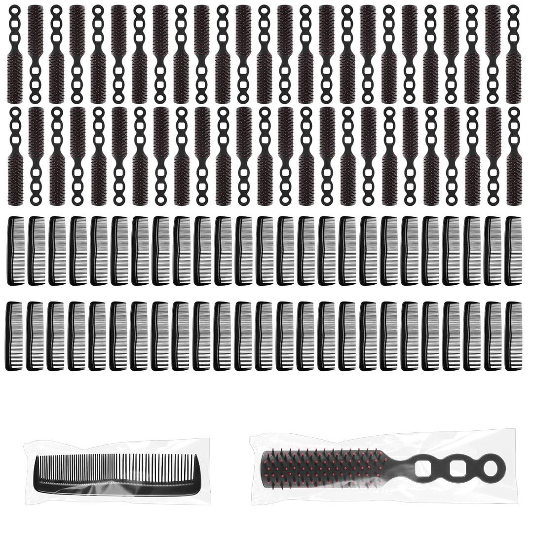 Qianyu 100 Bulk Hair Brushes and Combs Individually Wrapped Combs for Homeless Disposable Pocket Comb Set Detangling Hairbrush for Women Hotel Nursing Home Charity Shelter