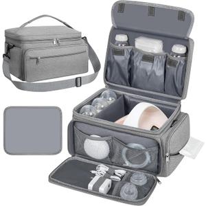 OCKLILY Breast Pump Bag for Spectra S1 S2 with Waterproof Mat, Breast Milk Cooler Bag for Pump Essentials, Pumping Bags for Working Mom Travel Camping, Grey