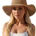 Floppy Big Beach Straw Hats for Women Foldable Summer Wide Brim Packable Sun Hat Womens Travel Straw Fedora Hat (7 1/8-7 1/4, Khaki-4)