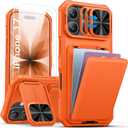SSLOTSCASE for iPhone 17 Case with 2X Screen Protector, Credit Card Holder & Kickstand & Slide Camera Lens Cover & Camera Stand & Wallet, Rugged Heavy Duty Men Women Case Cover for iPhone 17, Orange