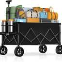 7.8 cu ft Extra Large Wagons Carts Foldable with 360lbs Weight Capacity Heavy Duty Beach Wagon with Big Wheels for Sand All Terrain Collapsible Folding Utility for Camping, Garden, Sports, Shopping (Black)