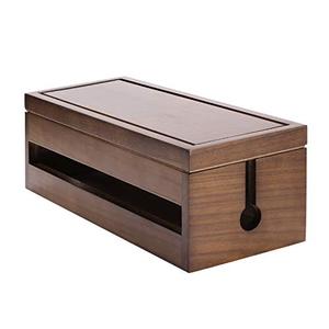 Changsuo Cable Management Box Wooden Cord Organizer Box for Extension Cord Power Stripe Surge Protector Wire Management Concealer Cover Hider for Desktop Home Office Kitchen (Brown)