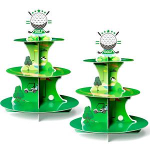 2 Sets Golf Cupcake Stand 3 Tiers Golf Themed Cake Stand Cardboard Dessert Tower Birthday Party Decorations Dessert Cake Table Displays Sport Party Supplies for Sport Themed Birthday Decor (Green)