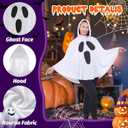 Women White Ghost Costume Hooded Cape, Adult Christmas Poncho Cloak, Simple Fun Spooky Party Outfit, Soft Comfortable Fabric, One Size (XXL)