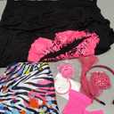 Blulu 80s Women Costume Set, Lips Print off Shoulder T-shirt, Geometric Legging Pants Earring Necklace Gloves Bracelet, L