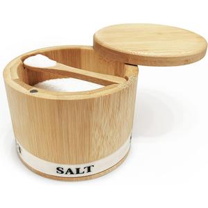 ThougrLyh Salt Box Bamboo Salt Container with Swivel Lid with Magnetic to Easily Open and Seal Salt Cellar With Spoon for Storing Salt Pepper Sugar Herbs Small Spice Box