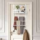 Aetyord Towel Racks for Bathroom Over The Door Towel Rack Towel Storage with Metal Shelf Basket and Hooks White