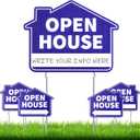 Queekay 5 Pack Open House Yard Signs with Metal Stakes for Real Estate 16" x 12" Large Double Sided Weather Proof Open House Signs with Directional Arrows Real Estate Agent Supplies(Blue)