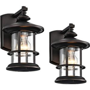 MICSIU 2 Pack Outdoor Wall Light, 10 Inch Oil Rubbed Bronze Exterior Wall Sconces, Vintage Farmhouse Porch Lights with Clear Seedy Glass, Hardwired Outside Lanterns for Front Door, Garage, ETL Listed