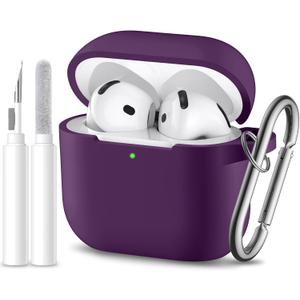 for Airpods 4th Generation Case Cover(2024),Soft Silicone Protective Case for AirPods 4 Case with Keychain & Care Accessory,Compatible with Apple Airpods 4 for Women,MenPurple
