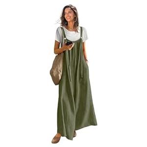 YESNO Casual Wide Leg Jumpsuits for Women Boho Floral Pleated Overalls Rompers Summer Outfits with Pockets M P0D Solid Army Green