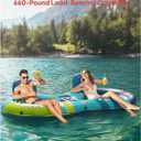 QPAU Inflatable Double River Tube, 2 Person 660lb Capacity, Puncture-Resistant 93" Sturdy Heavy Duty River Float, River Raft with Ergonomic Backrest, Cooler & Cup Holders for Family