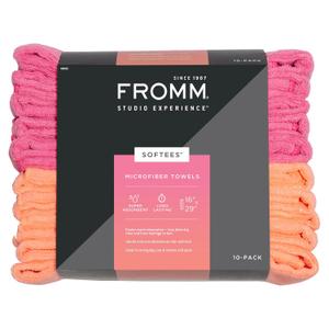 Fromm Softees Microfiber Salon Hair Towels for Hairstylists, Barbers, Spa, Gym in Hot Pink/Orange, 16" by 29", 10 Count Perfect Hair Care Towel for Drying Curly, Long, Wavy Hair